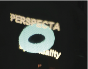 A side view of the Perspecta Logo. Notice that the letters "al" are no longer occluded while the letters "by" are now occluded.